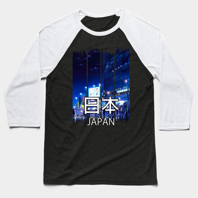 Shibuya Crossing in Tokyo at Night Cityscape – Anime Shirt Baseball T-Shirt by KAIGAME Art